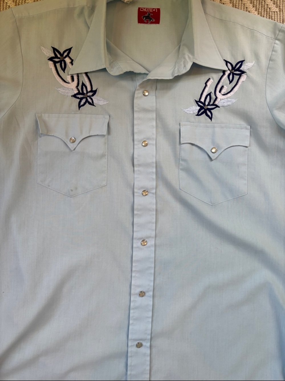 Chute#1 Vintage Light Blue Embroidered Western-Style Men's Button-Down Shirt